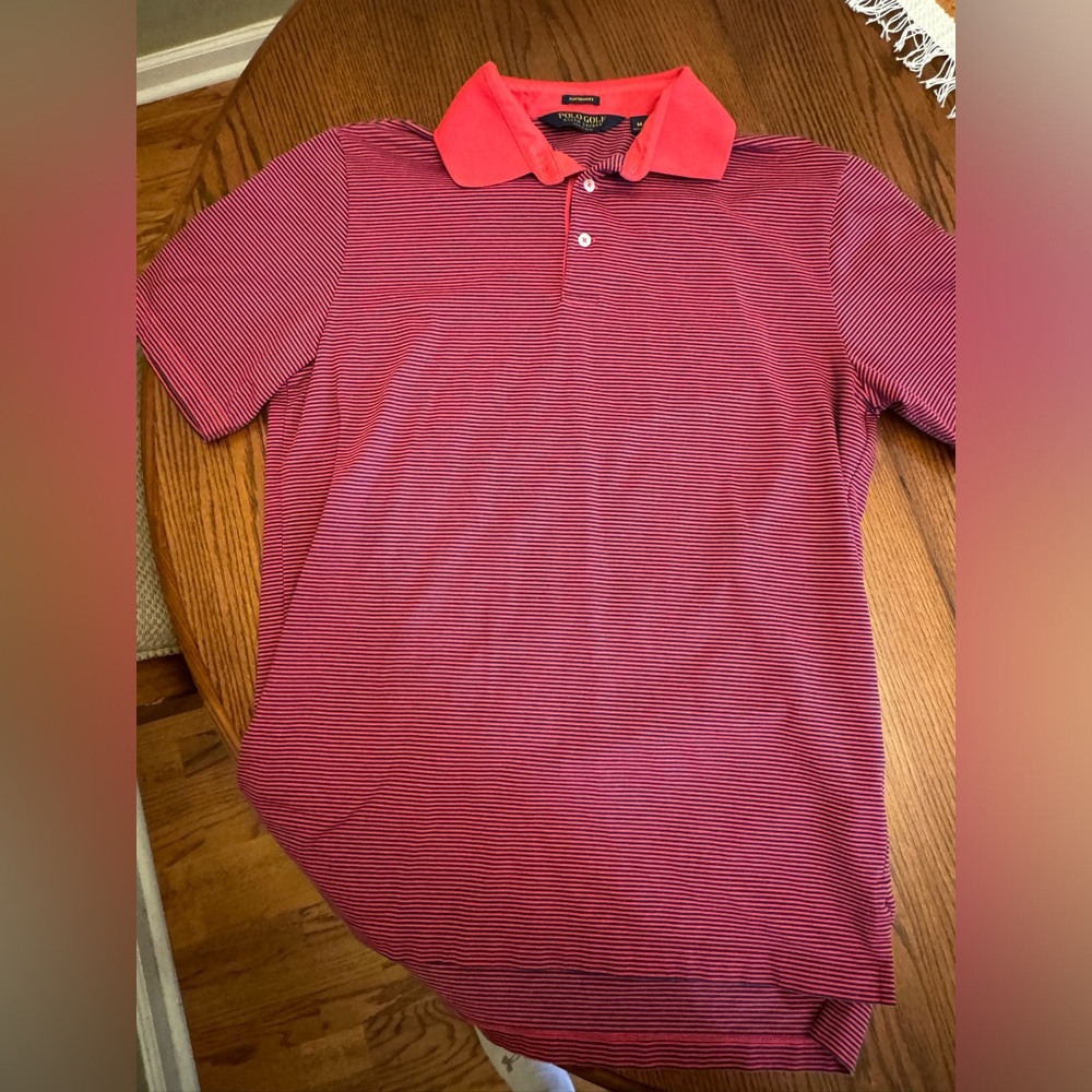 Ralph Lauren Red and Pink Striped Golf Polo Shirt